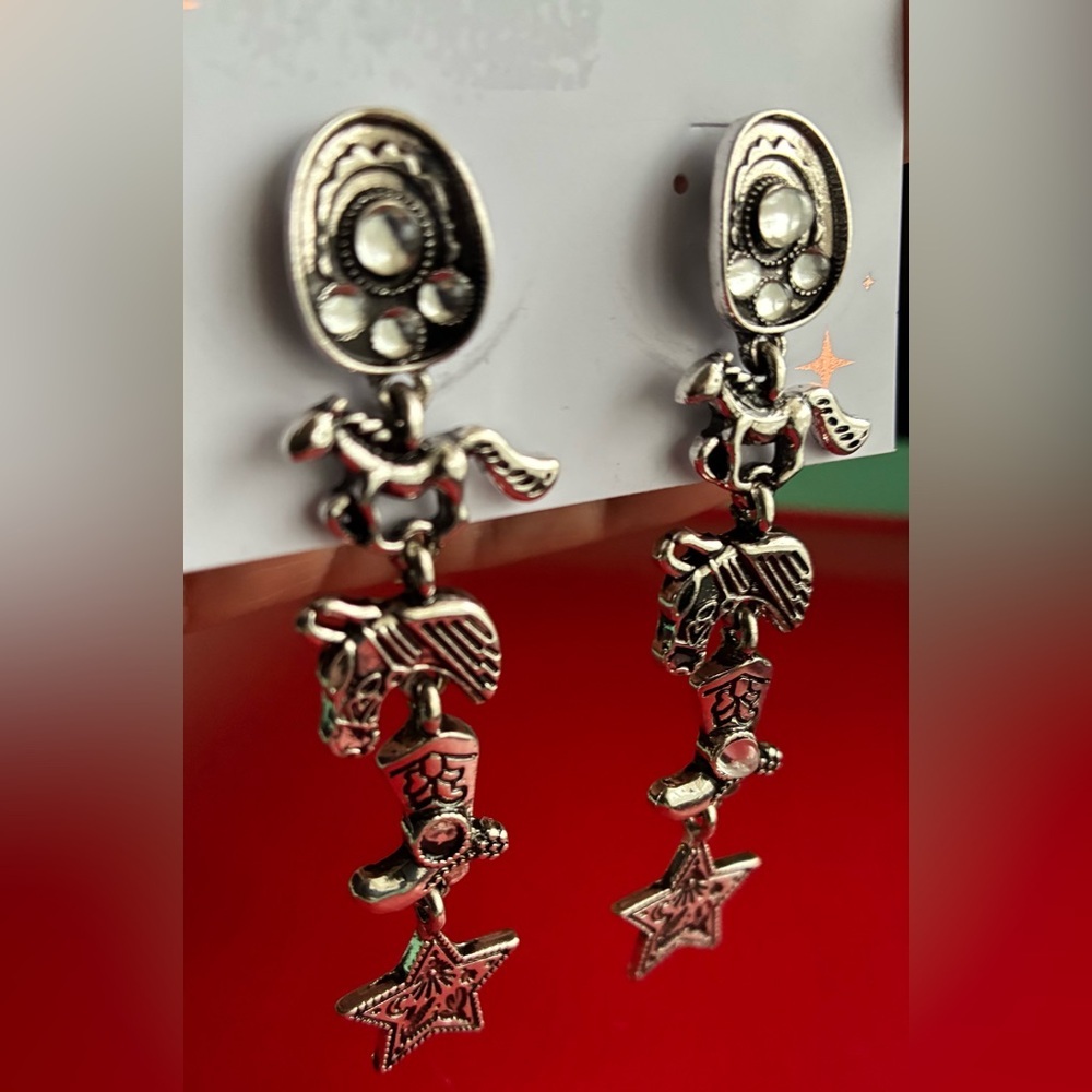 Cowboy Charm Silver Earrings - Picture 3 of 6